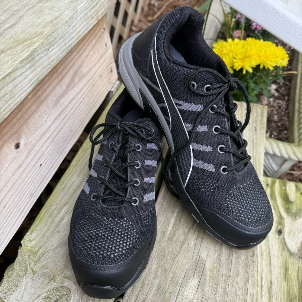 Puma Celerity Safety Toe Low Sneakers Lace Up Knit Gray Black Slip Resistant